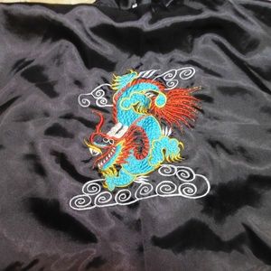 ASIAN ROBE  2 LOOKS REVERSIBLE BLACK DRAGON TO BLUE